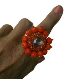 Orrange beaded ring huichol jewelry big boho ring
